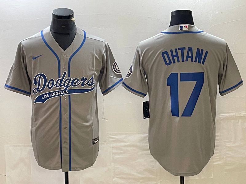 Men Los Angeles Dodgers #17 Ohtani Grey Nike Game MLB Jersey style 10->los angeles dodgers->MLB Jersey